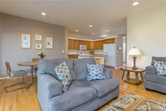 Family room with low-maintenance hardwood flooring