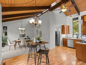 A formal and informal dining space complete the kitchen area.