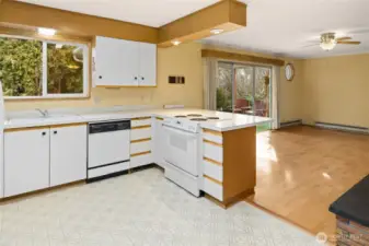 Kitchen open to the family room.