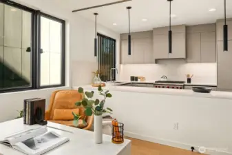 Glass was installed for separation between kitchen and office