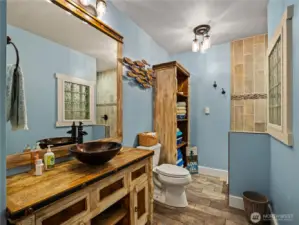 Lower level bathroom with walk in shower.