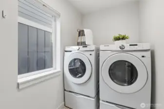 A spacious laundry room with a full sized washer & dryer!