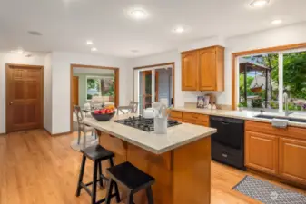 Ample Kitchen with Plenty of Lighting and Wired for Sound