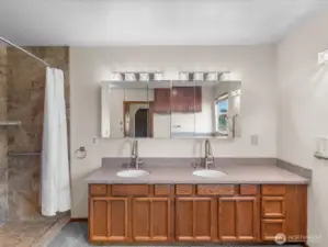 Primary double sink with shower.
