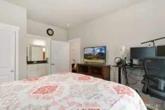 Down stairs bedroom with connection to bathroom. Is used as partial office