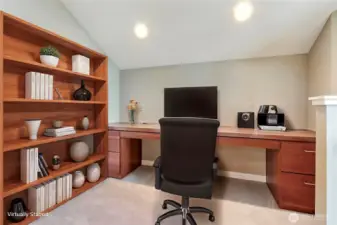 Off of the lower rec/bonus room you will find this office/den with built-ins. ***Virtually Staged***