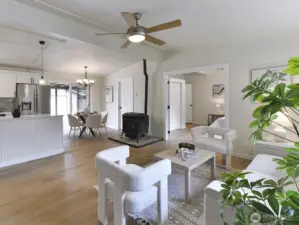 Living room with vaulted ceilings
