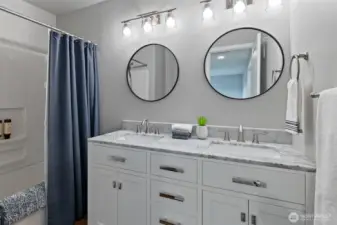 Fully remodeled upstairs bathroom w/ dual vanity