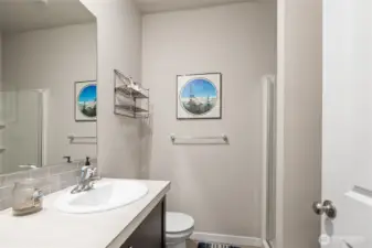 Main level 3/4 bath next to flex/office guest space