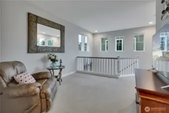 Large loft flooded with light.