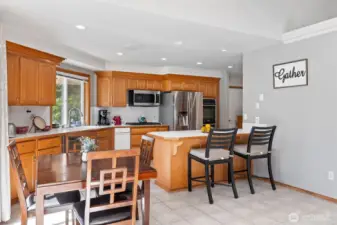 Big kitchen with newer appliances, gas cook top and double ovens.