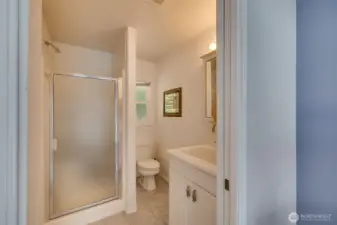 This is the bathroom in the pool house. Great for keeping guests outside during swimming and outdoor entertaining.