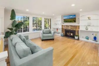 Cozy up to gas fireplace in bright living/great room