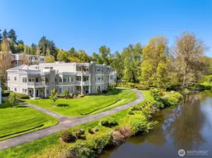 The path between the 2 condo buildings is your private access to the path along the Sammamish River.