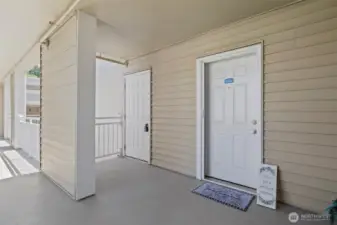 This 3rd floor end unit provides quiet & privacy. There is a good size unit to the left of the door where your water heater & furnace is tucked away.