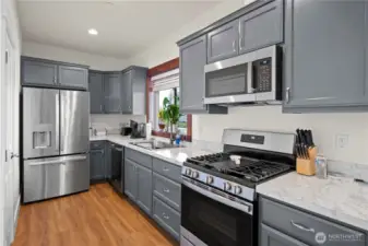 Complete kitchen downstairs in the finished basement.