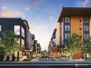 Open courtyard between buildings (artist rendering).