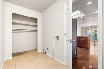 big laundry area and storage
