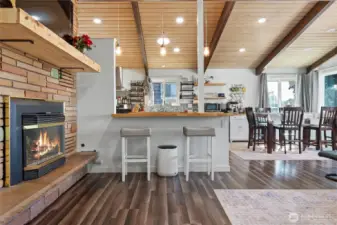 The gas fireplace allows for extra enjoyment on cold winter days.