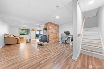 The lower level has its own wood stove.