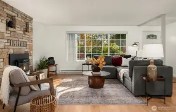 View into living room from the dining area.