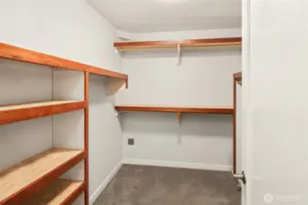 Walk-in closet in primary with custom shelving