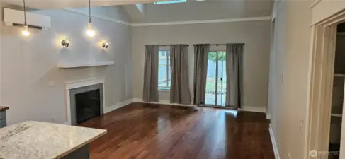 main floor great room with fireplace