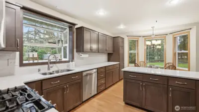 Center island kitchen with dining nook, remodeled in 2021