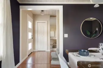 Classic trim details and pleasing proportions give the entry and dining room a sense of architectural character and understated elegance.