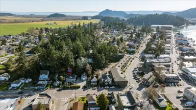 From above, you can see how beautifully the town meets the water- La Conner’s marina, farmland, and Skagit Bay unfolding just beyond the neighborhood.