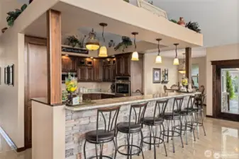 Beautiful "broken-edge" granite eating bar.