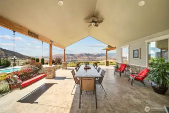 Large covered patio right off the pool.