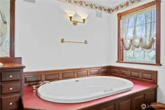 Jetted Soaking Tub, Mahogany panel trim and solid panel doors