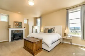 Primary bedroom with gas fireplace adds a cozy but elegant touch!