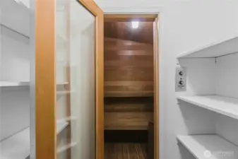 Large walk-in pantry in garage as well as a SAUNA