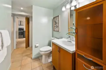 The lower bath also connects over to the second kitchen.