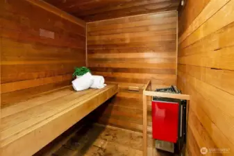 This cedar lined sauna is a delightful treat all year long!