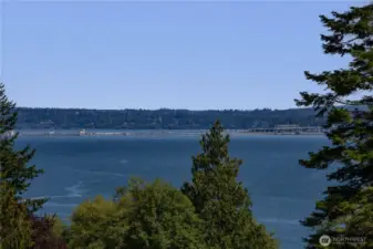 A zoomed look at the Hood Canal Bridge in the distance as taken from the lot.