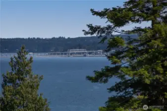 A zoomed view of the Hood Canal Bridge, which can be seen in the distance from Lot 2 on Maxview Drive.