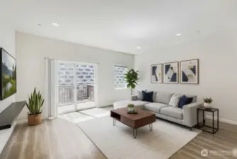 living area with deck - virtually staged