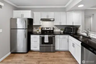 Kitchen with soft-close cabinetry.