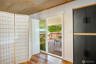 Sliding glass door to the covered deck