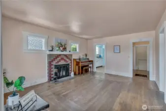 Living area with fireplace.