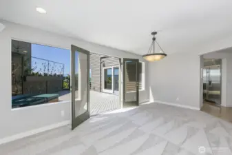 The family room walks out to the side deck.
