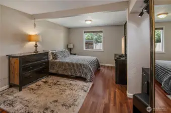 The primary bedroom is very generously sized and should accommodate even your largest furnishings.