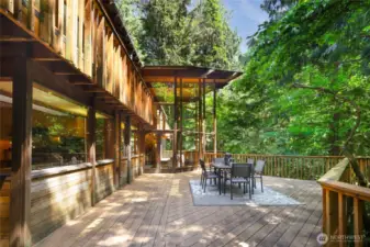 The home is designed with a "mountain lodge in the city" feel.