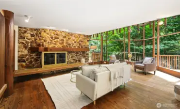 The fireplace stone was sourced from an old gold mine near Monte Cristo, WA.