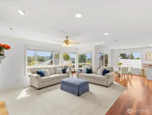 Walls of windows frame this large sized great room.