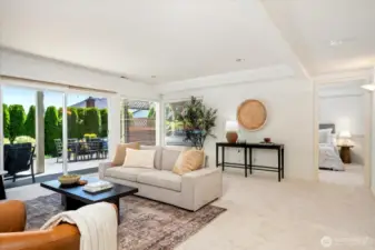 Spacious and inviting, the lower-level rec room features a custom gas fireplace mantel and versatile space to suit your lifestyle.