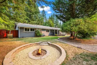 Great fire pit in backyard